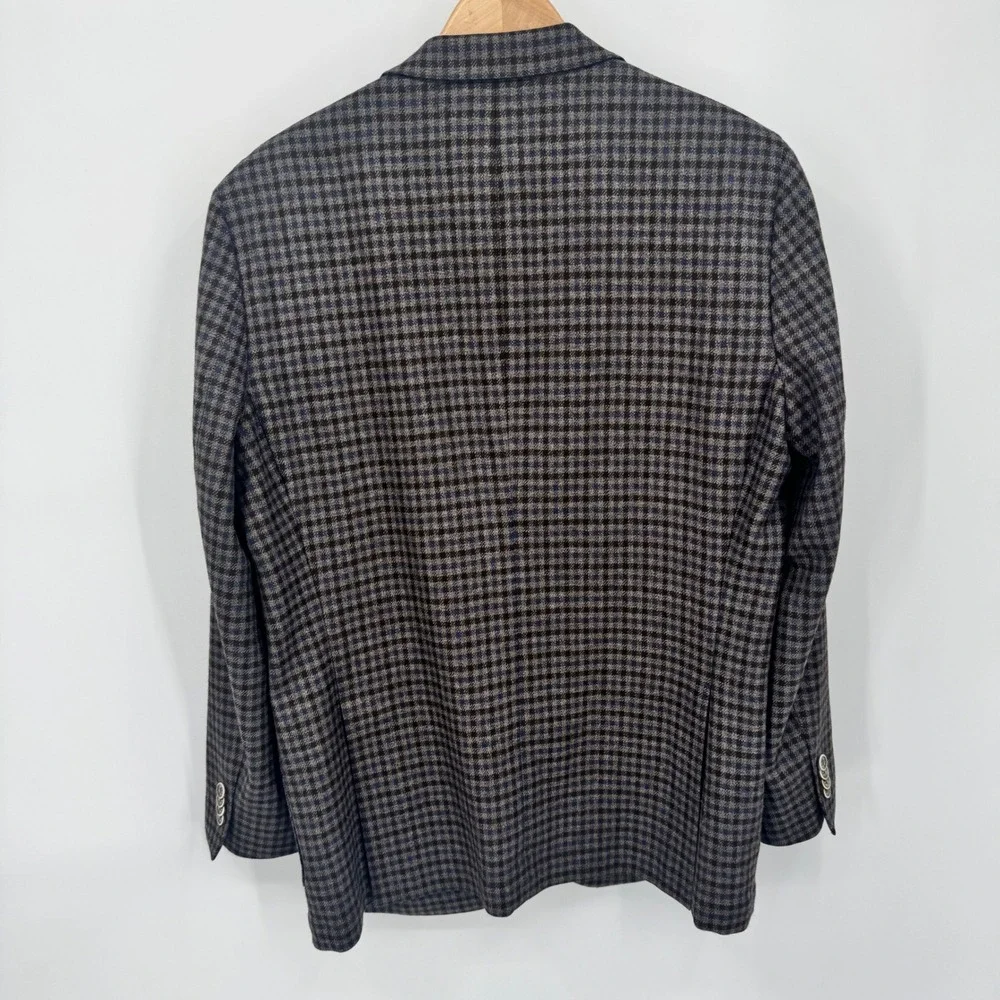 Peter Millar Mens Medium Blazer Brown Blue Plaid 100 Wool Classic Fit Two Button